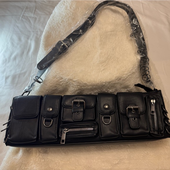 Handbags - Black Multi-Pocket Shoulder Bag for Women